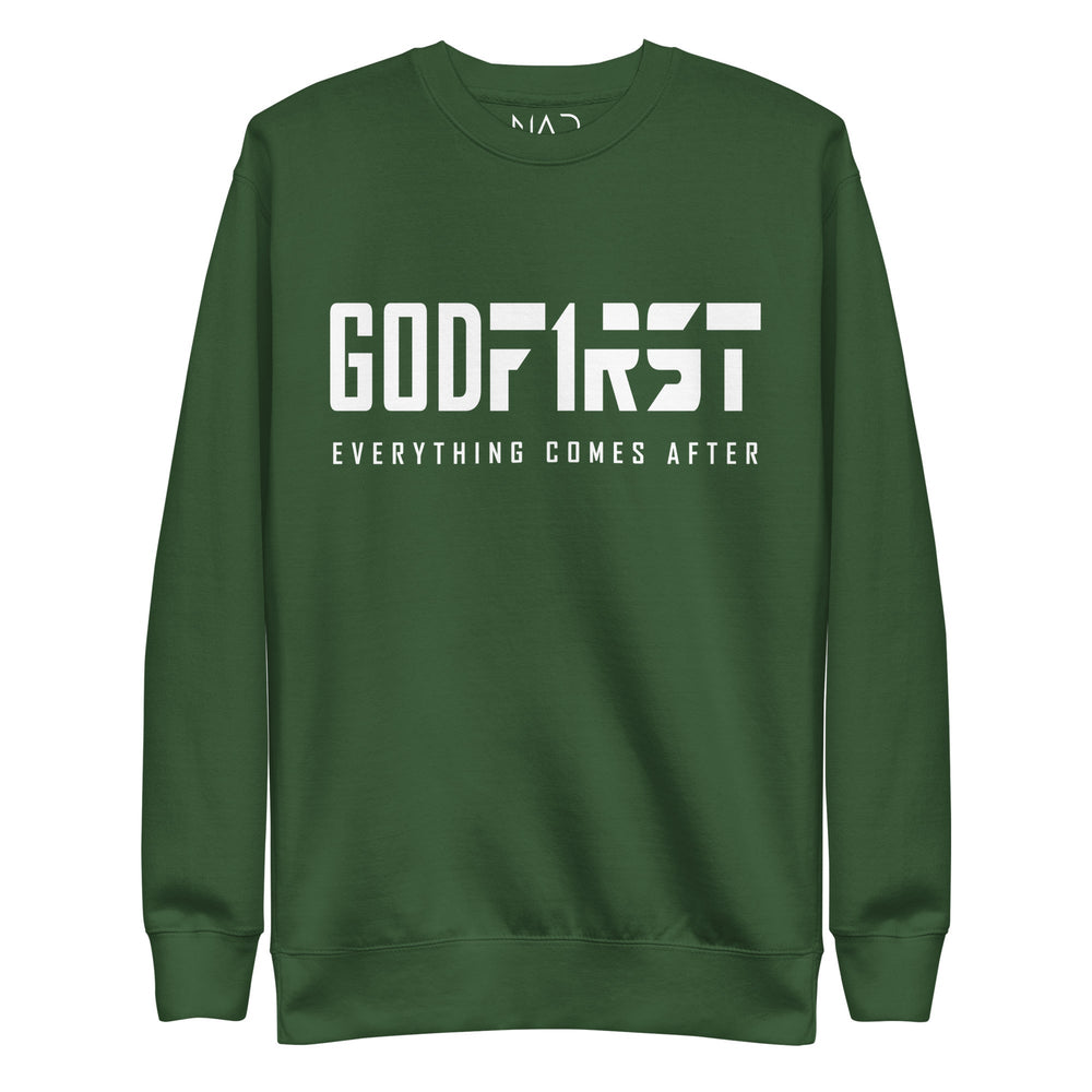 
                  
                    M.A.D Apparel Ltd Sweatshirts God First Faith Classic Premium Sweatshirt Christian Apparel
                  
                