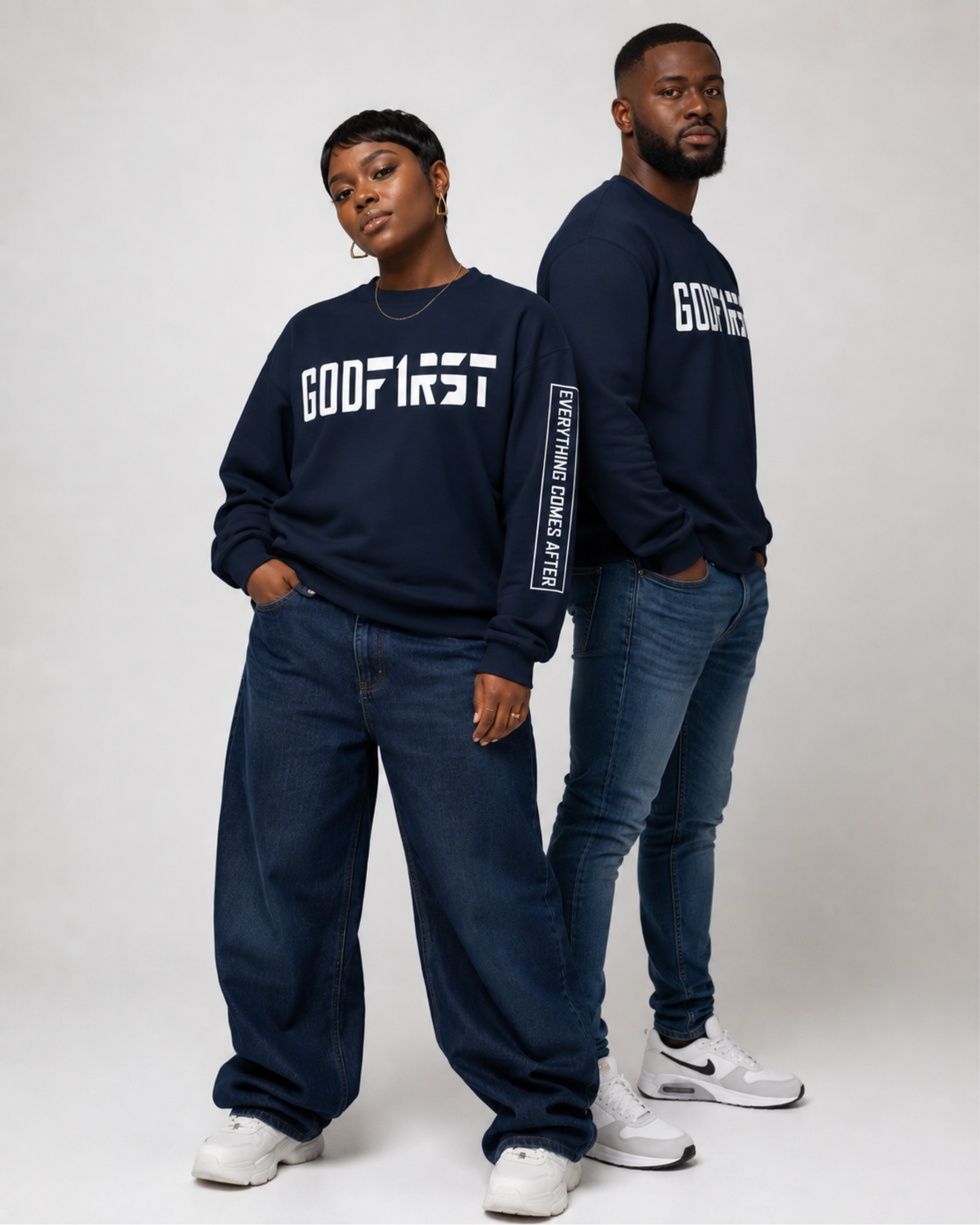 M.A.D Apparel Ltd Sweatshirts God First Faith Navy Premium Sweatshirt