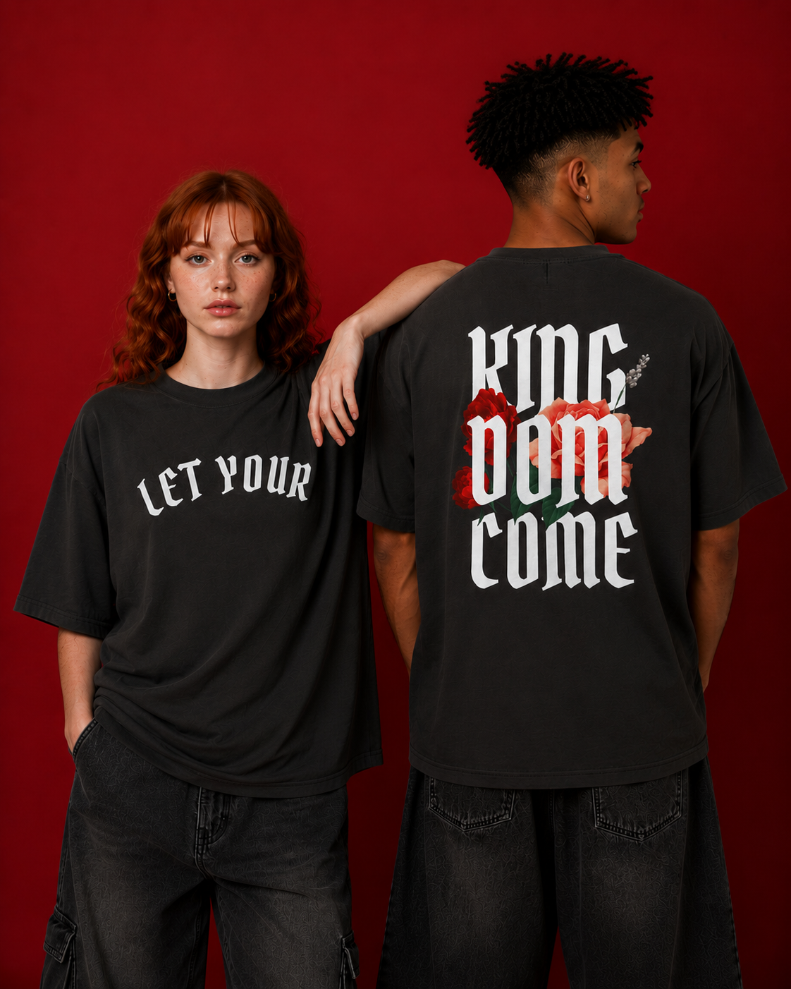M.A.D Apparel T-shirt Let Your Kingdom Come Oversized Faded Christian Graphic T-shirt