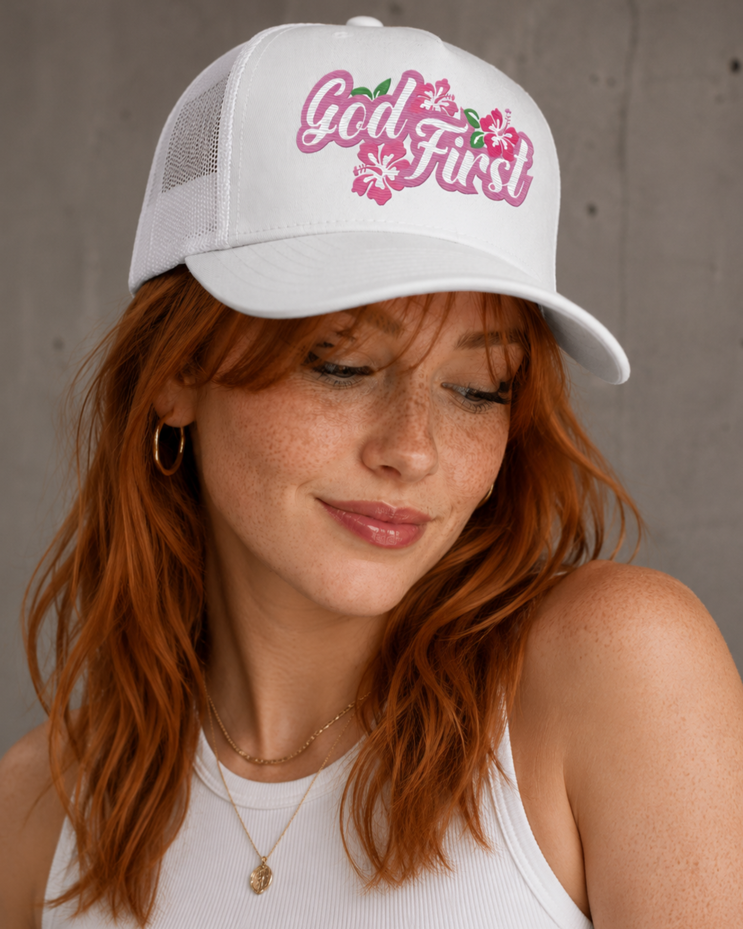 M.A.D Apparel Trucker Hats God First Floral Christian Trucker Cap