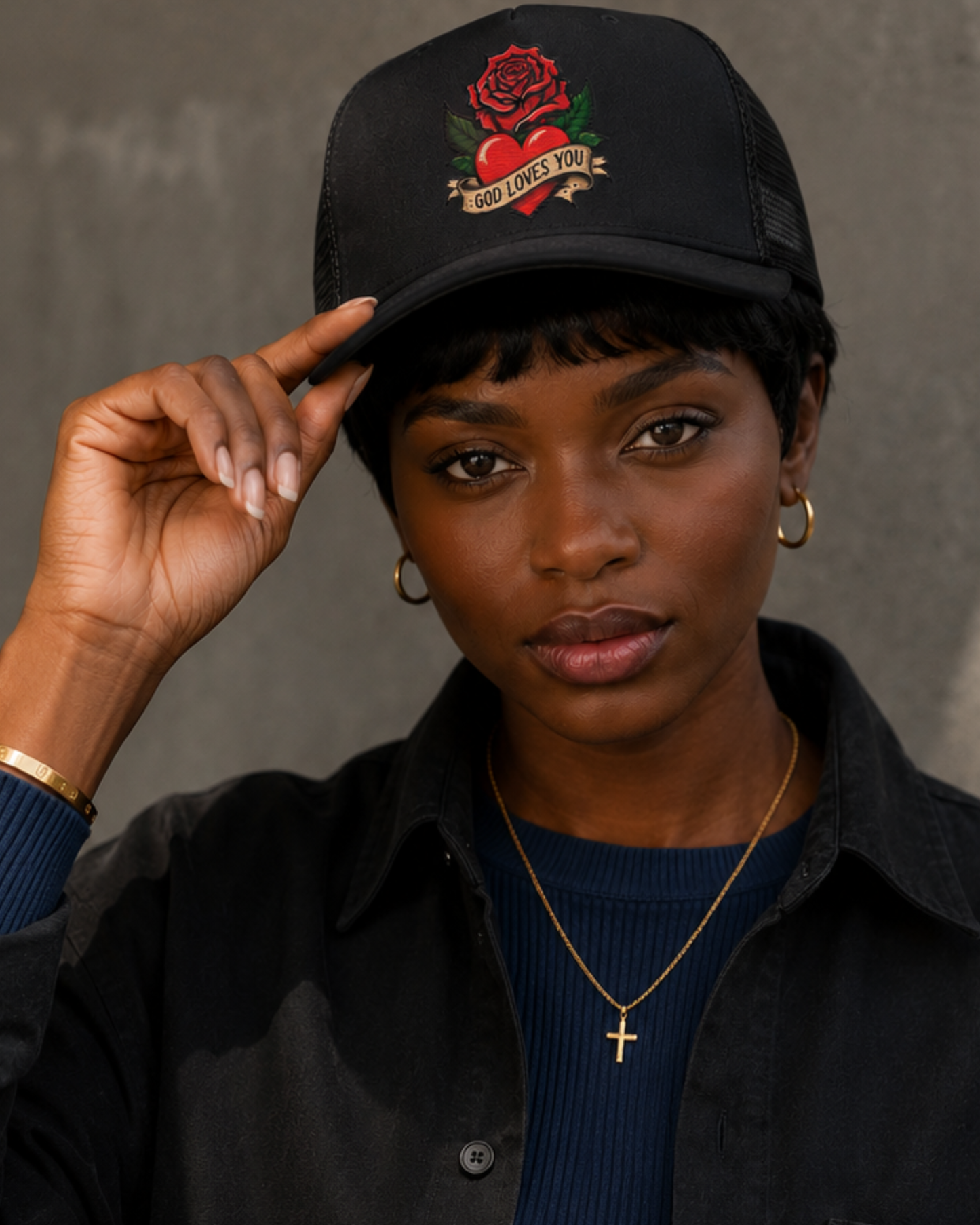 M.A.D Apparel Trucker Hats God Loves You Heart & Rose Edition Christian Trucker Cap