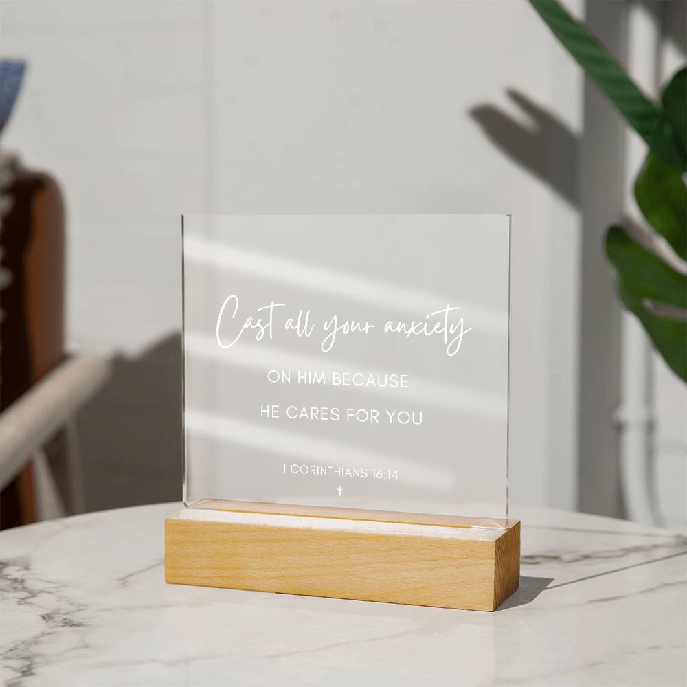 ShineOn Fulfillment Plaque Cast all your anxiety Scripture LED Plaque