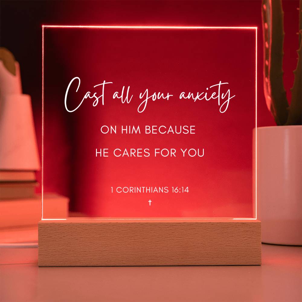 ShineOn Fulfillment Plaque Cast all your anxiety Scripture LED Plaque