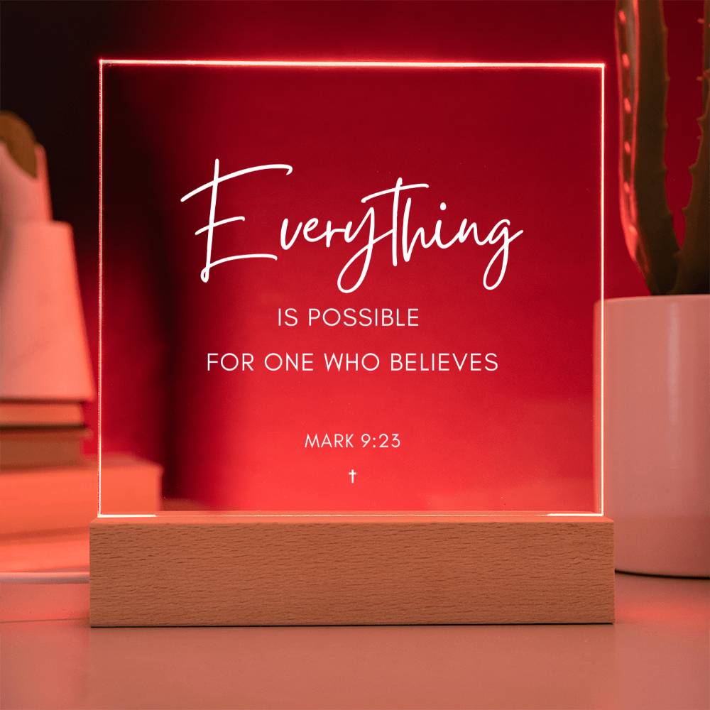 ShineOn Fulfillment Plaque Everything is possible for one who believes Scripture LED Plaque